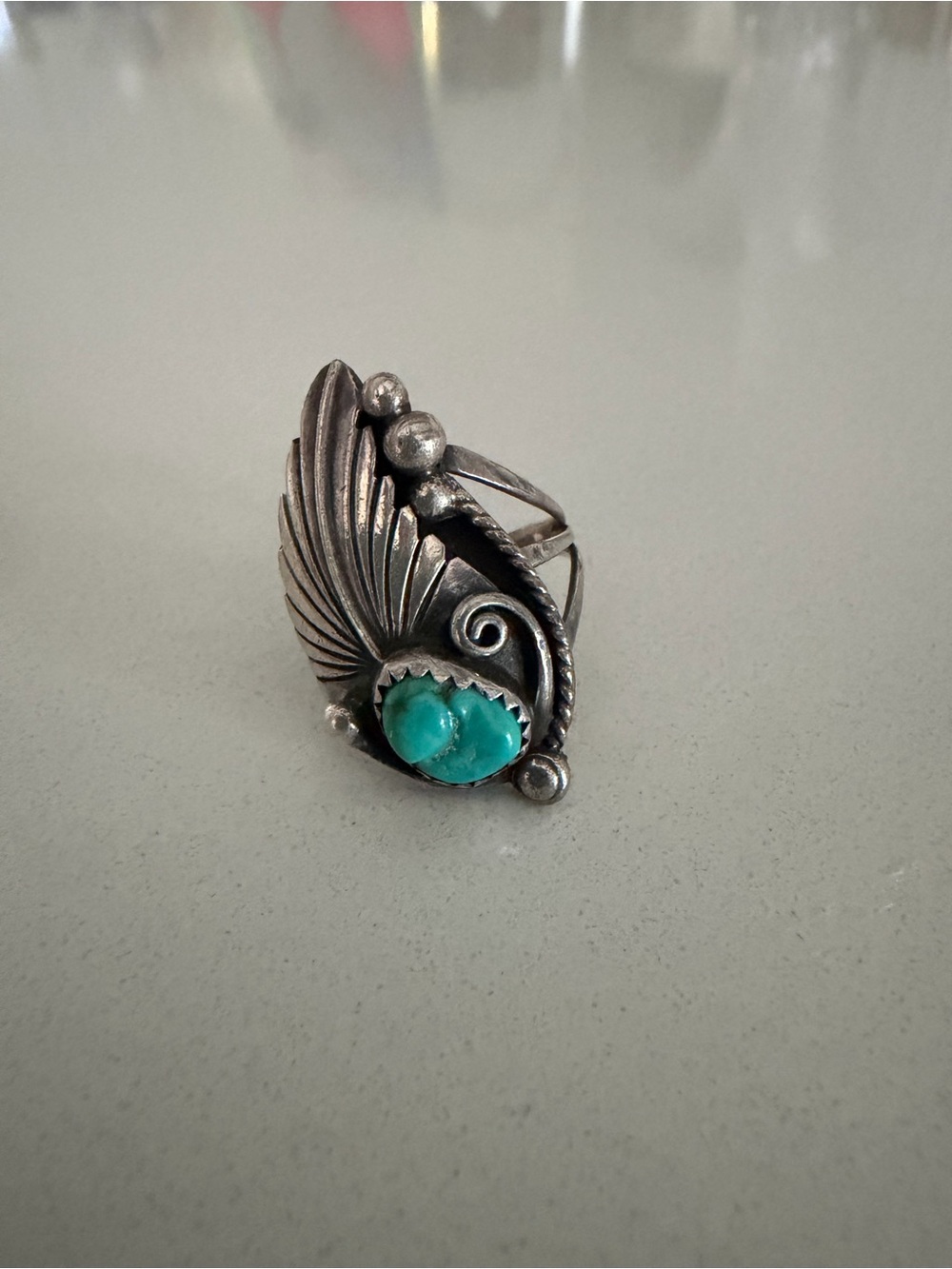 Sterling Silver & Turquoise Vintage Ring - Stamped